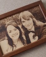3rd wedding anniversary gift idea, custom engraved framed picture, leather engraving, unique gift.Engraved photograph on real leather,