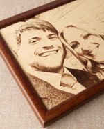 3rd wedding anniversary gift idea, custom engraved framed picture, leather engraving, unique gift Engraved photograph on real leather