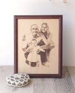 Engraved family photograph on real leather, 3rd wedding anniversary gift idea, custom framed picture, leather engraving, unique gift