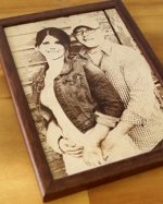 Wedding Photo, custom engraved framed picture, leather engraving, unique gift Engraved photograph on real leather