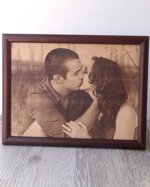 3rd wedding anniversary gift idea.Real leather engraved photograph, Custom engraved framed picture, leather engraving, unique gift