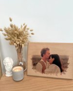 Personalized Couple Portrait Photo, Christmas Photo Gift, Custom Photo on Wood, Engraved Photo on Wood Watercolor Style, Custom Wall Art.