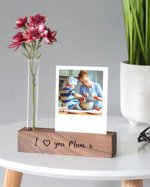 Personalised Walnut Photo Block with Stem Vase and Print: Gift For Her