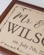 3rd wedding anniversary gift, leather wedding sign, engraved leather anniversary family name sign, framed leather picture, custom engraving
