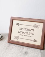 3rd wedding anniversary gift, leather wedding sign, engraved leather anniversary family name sign, framed leather picture, GPS coordinates
