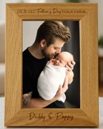 Personalised Our 1st Fathers Day Together Wooden Photo Frame 4x6 5x7 Engraved Gift For New Dad Daddy Baby Shower Newborn Keepsake Oak
