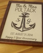 3rd wedding anniversary gift, leather wedding sign, engraved leather anniversary family name sign, framed leather picture, GPS coordinates