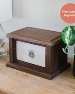 Medium Walnut Pet Urn with Photo Slot, Personalized, Engraved - Fits Pets up to 100 lbs