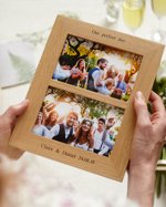 Personalised Oak Double Photo Frame: 6x4 or 7x5 Wedding & Anniversary Gift