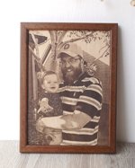 Real leather photograph, engraved picture, 3rd wedding anniversary gift idea, custom engraved framed picture, leather engraving, unique gift