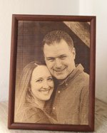 Wedding Photo, Engraved photograph on real leather, 3rd wedding anniversary gift idea, custom engraved framed picture, unique gift