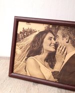 YOUR photograph engraved on genuine leather, 3rd wedding anniversary gift idea, custom engraved framed picture, real leather engraving