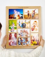 Personalised Solid Oak Multi Photo Frame, Engraved 9-Aperture Collage