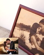 Real leather photograph, 3rd wedding anniversary gift idea, leather picture, custom engraved framed picture, leather engraving, unique gift