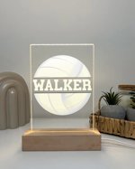 Custom Personalized Name LED Wood Stand Room Night Light Up Table Lamp Volleyball Sports Volley Ball School Team Player Boys Girls Room Gift