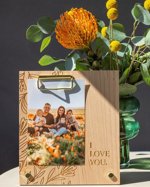 I Love You Floral Wood Frame [Valentine's Day Gift, Custom Engraved Photo Display, Wood Anniversary Photo Frame, 4x6 Picture Frame for Her]