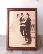 Engraved photograph on real leather, 3rd wedding anniversary gift idea, custom engraved framed picture, leather engraving, unique gift