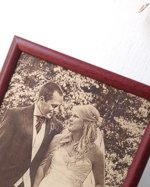 Engraved photograph on real leather, leather picture, 3rd wedding anniversary gift idea, custom engraved framed picture, unique gift