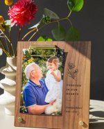 Forever In Our Hearts Memorial Personalized Wood Frame [Custom Engraved Photo Picture Clip Display, Memory, Remembrance]