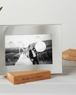 Personalised Silver Photo Frame with Oak Stand - Wedding Gift