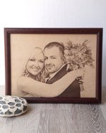 Engraved photograph on genuine leather, real leather picture, 3rd wedding anniversary gift idea, custom engraved framed picture